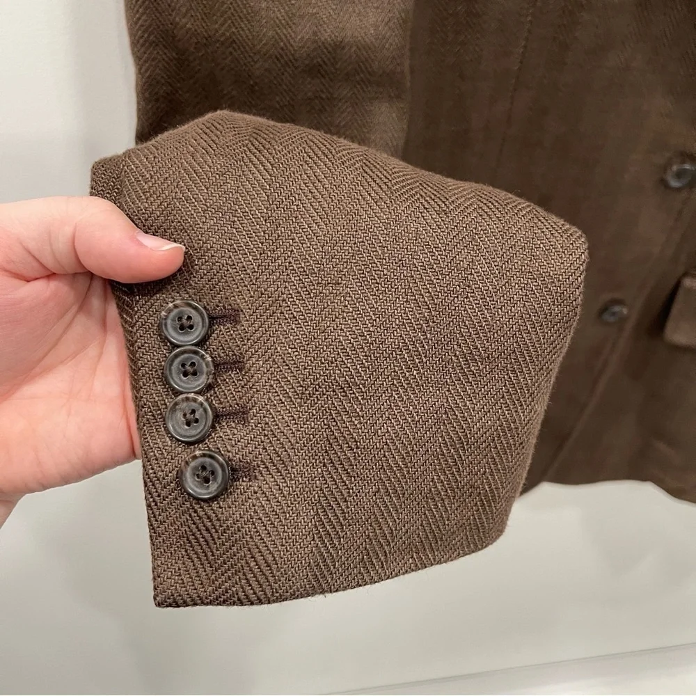 Polo Ralph Lauren Brown 2 Button Cotton Chevron Blazer Jacket Size 40 Italian